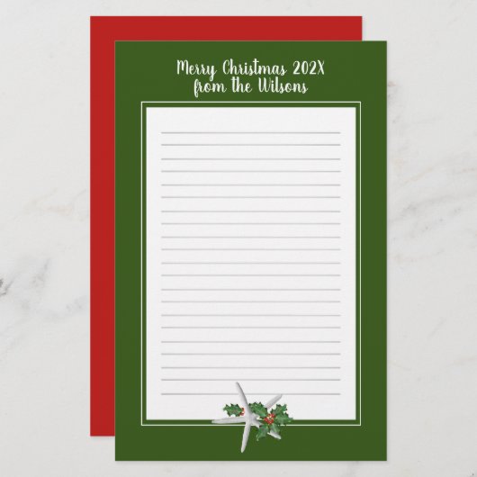 Papeterie Papier d'écriture rouge étoile rouge vert de Noël (Devant / Derrière)