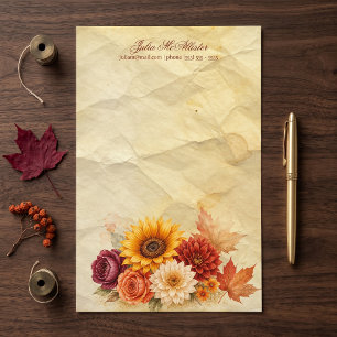 Papeterie Papier floral automnal vintage soleil jaune parche