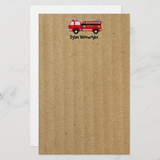 Papeterie Papier Kraft personnalisé pour camion-feu (Devant / Derrière)