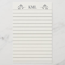 Papier ligné personnalisé avec monogramme de feuil