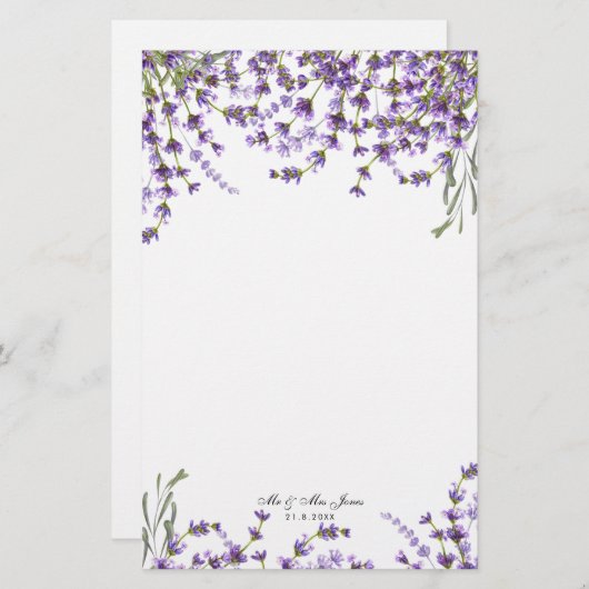 Papeterie Papier mariage à feuilles de lavande vert (Devant / Derrière)