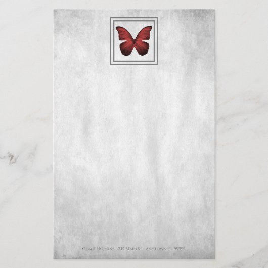 Papeterie Papier papillon rouge personnalisé (Devant)