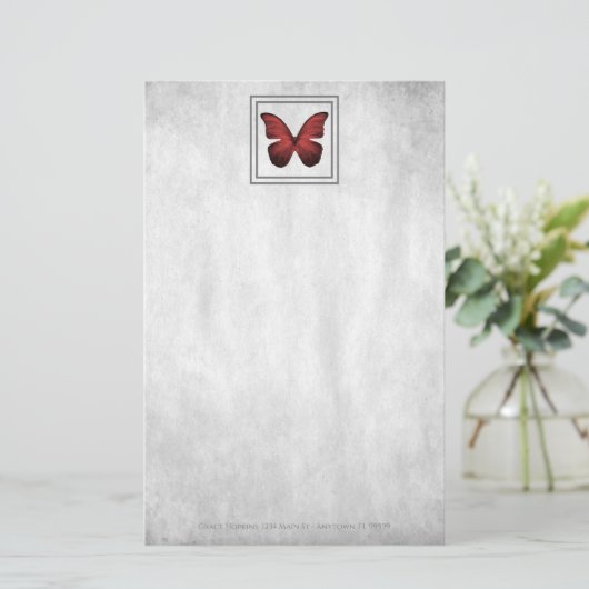 Papeterie Papier papillon rouge personnalisé (Debout devant)
