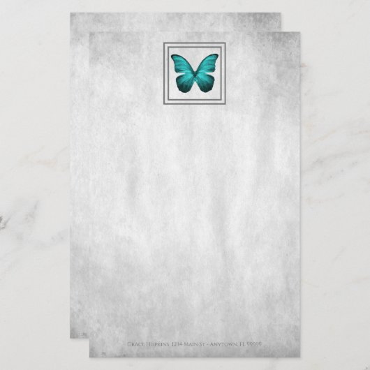 Papeterie Papier papillon turquoise (Devant / Derrière)