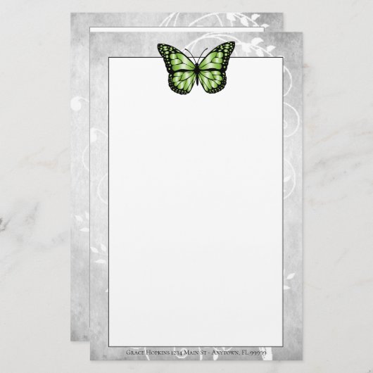 Papeterie Papier papillon vert brillant (Devant / Derrière)