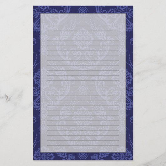 Papeterie Papier peint bleu fleuri damassé de luxe (Devant)