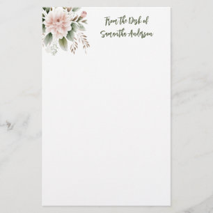Papeterie Papier personnalisé rose vert floral De la part de