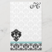 Papeterie Papier Recyclé Aqua Blue Damask Monogram (Devant)