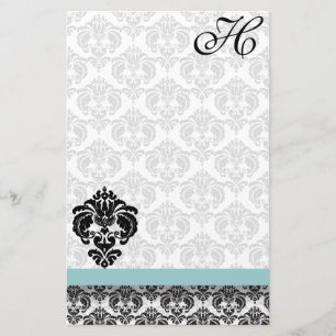 Papeterie Papier Recyclé de monogramme Damas bleu