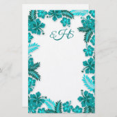 Papeterie Papier vierge monogramme turquoise Aqua Hibiscus (Devant / Derrière)