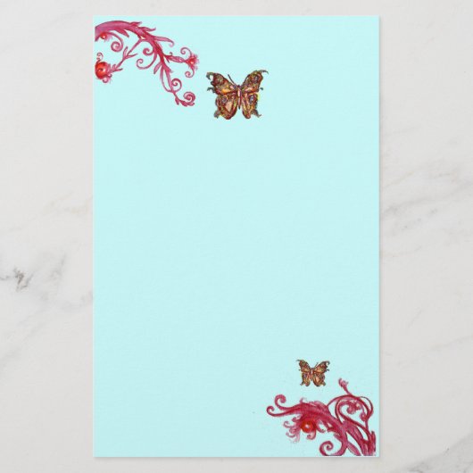 Papeterie PAPILLON D'OR ET BAIES ROUGES Floral Bleu sarcelle (Dos)