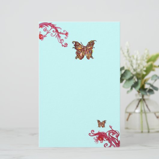 Papeterie PAPILLON D'OR ET BAIES ROUGES Floral Bleu sarcelle (Debout devant)