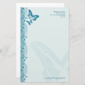 Papeterie Papillon et bordure décorative en bleu (Devant / Derrière)