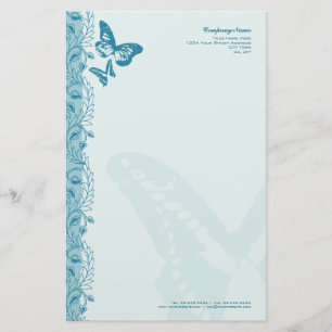 Papeterie Papillon et bordure décorative en bleu