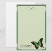 Papeterie Papillon métallique vert (Devant / Derrière)