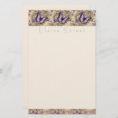 Papeterie Papillon pourpre Papier à lettres florales et à ba (Devant / Derrière)