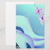 Papeterie Papillon rose dans les vagues de stationnaire bleu (Devant / Derrière)