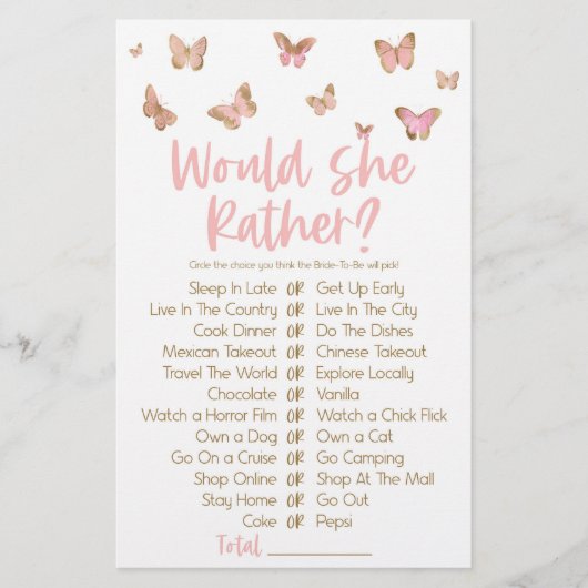 Papeterie Papillon rose préférerait-elle Fête des mariées je (Devant)