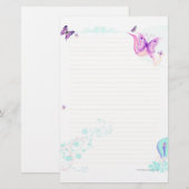 Papeterie Papillon rose stationnaire (Devant / Derrière)