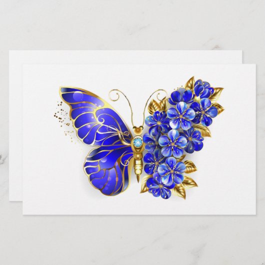 Papeterie Papillon saphir à fleurs (Devant / Derrière)