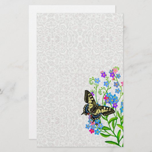 Papeterie Papillon Swallowtail sur Oubliez-moi Nots Stationn (Devant / Derrière)