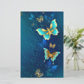 Papeterie Papillons d'or sur un Arrière - plan bleu (Debout devant)