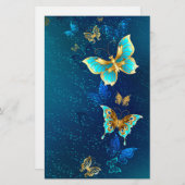 Papeterie Papillons d'or sur un Arrière - plan bleu (Devant / Derrière)