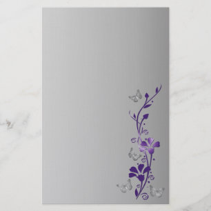 Papeterie Papillons floraux violets, gris, papier à lettres