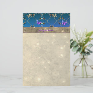 Papeterie Papillons Roses bleus avec nom Papier à lettres