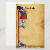 PAPETERIE PARCHEMENT FLORAL DE NOËL ROUGE D'OR (Devant / Derrière)