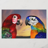 Papeterie PARROTS HYPER / ARA ROUGE ET BLEU, Papier vert (Devant)