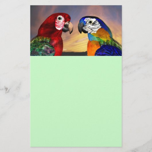 Papeterie PARROTS HYPER / ARA ROUGE ET BLEU, Papier vert (Devant)