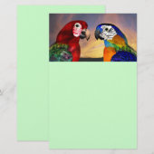 Papeterie PARROTS HYPER / ARA ROUGE ET BLEU, Papier vert (Devant / Derrière)