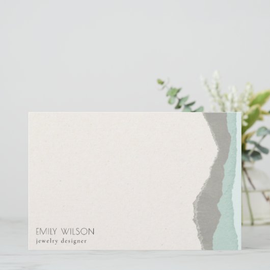 Papeterie Pastel Aqua Grey Kraft Mountain Wave Tordu Edge (Debout devant)