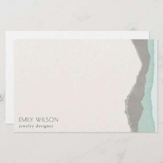 Papeterie Pastel Aqua Grey Kraft Mountain Wave Tordu Edge (Devant / Derrière)