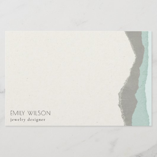 Papeterie Pastel Aqua Grey Kraft Mountain Wave Tordu Edge (Devant)
