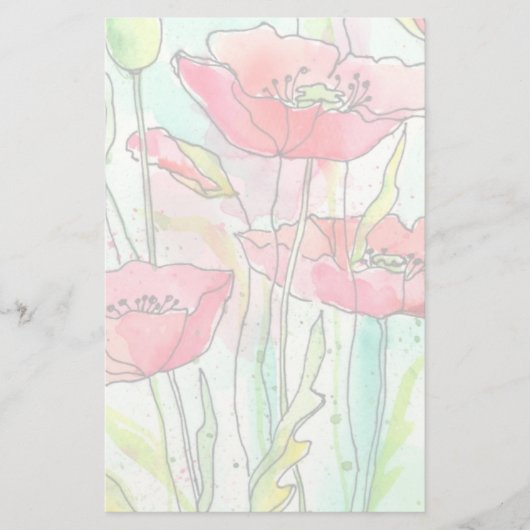 Papeterie Pavots peints d'aquarelle (Devant)