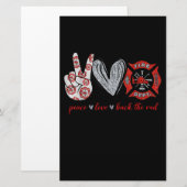Papeterie Peace Love Back Red | Funny Firefighter Lover cade (Devant / Derrière)