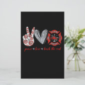 Papeterie Peace Love Back Red | Funny Firefighter Lover cade (Debout devant)