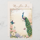 Papeterie Peacock bleu dans Pastel Flower Garden II (Devant / Derrière)