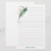 Papeterie Peacock Feathered Turquoise et Golden Lined (Devant / Derrière)