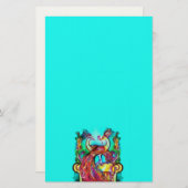 Papeterie PEACOCKS IN LOVE MONOGRAM rouge bleu turquase vert (Devant / Derrière)