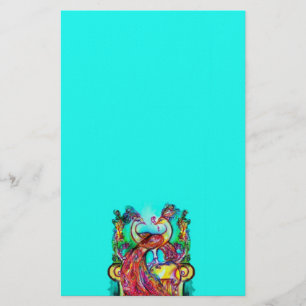 Papeterie PEACOCKS IN LOVE MONOGRAM rouge bleu turquase vert