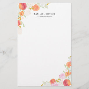 Papeterie Pêches et fleurs d'aquarelle personnalisées