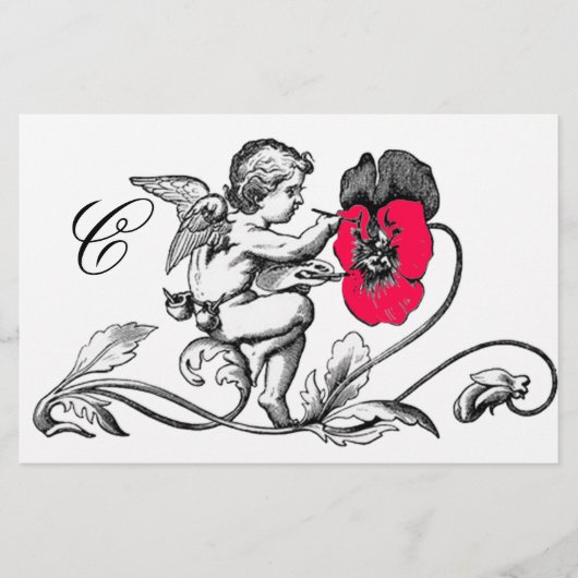 PAPETERIE PEINTURE D'ANGE FLEUR ROSE MONOGRAMME (Devant)