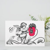 PAPETERIE PEINTURE D'ANGE FLEUR ROSE MONOGRAMME (Debout devant)