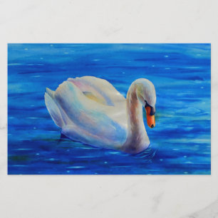 Papeterie Peinture d'aquarelle de cygne blanc, sauvagine, oi
