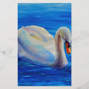 Papeterie Peinture d'aquarelle de cygne blanc, sauvagine, oi