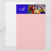 Papeterie PERROQUETS HYPER / ARA ROUGE ET BLEU  MONOGRAMME r (Devant / Derrière)