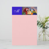 Papeterie PERROQUETS HYPER / ARA ROUGE ET BLEU  MONOGRAMME r (Debout devant)